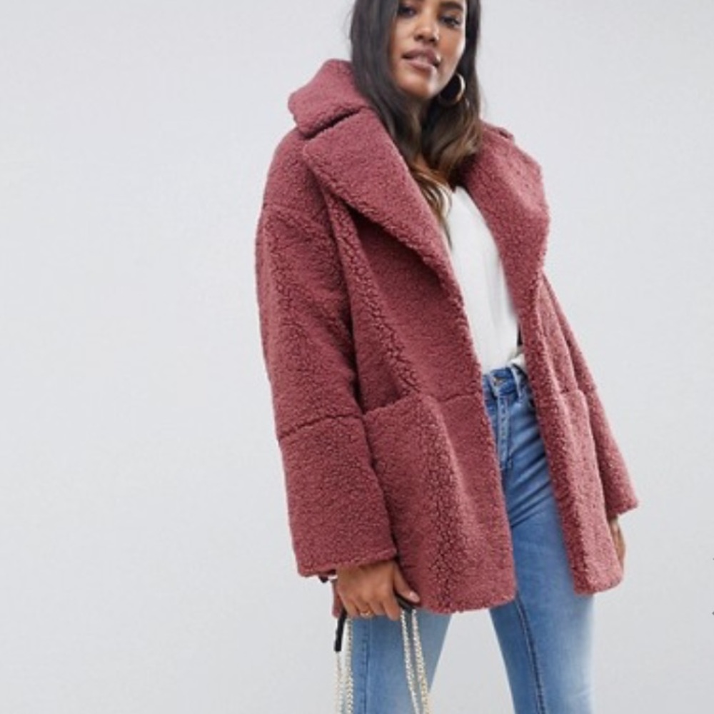 ASOS mauve pink oversized teddy coat size 6